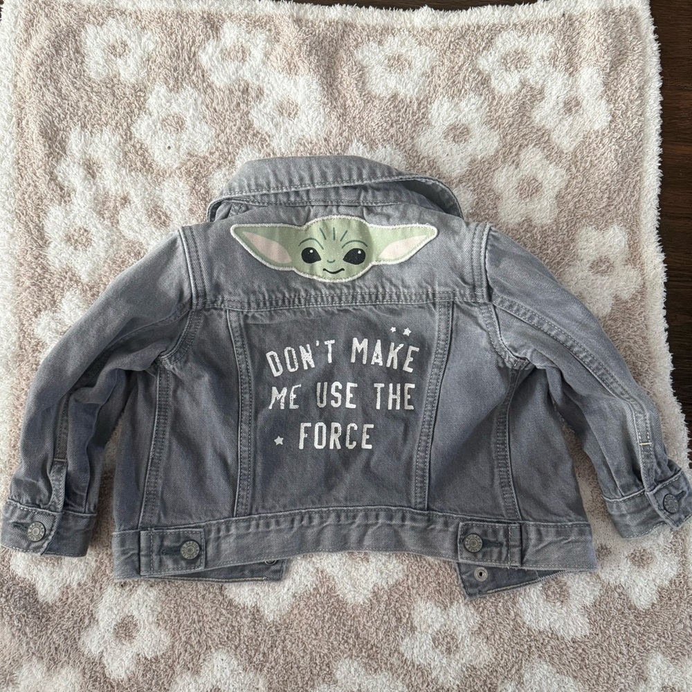 Star Wars Baby Gap Jean Jacket Size 18-24 Months Gray Denim Yoda Mandalorian - Picture 5 of 6